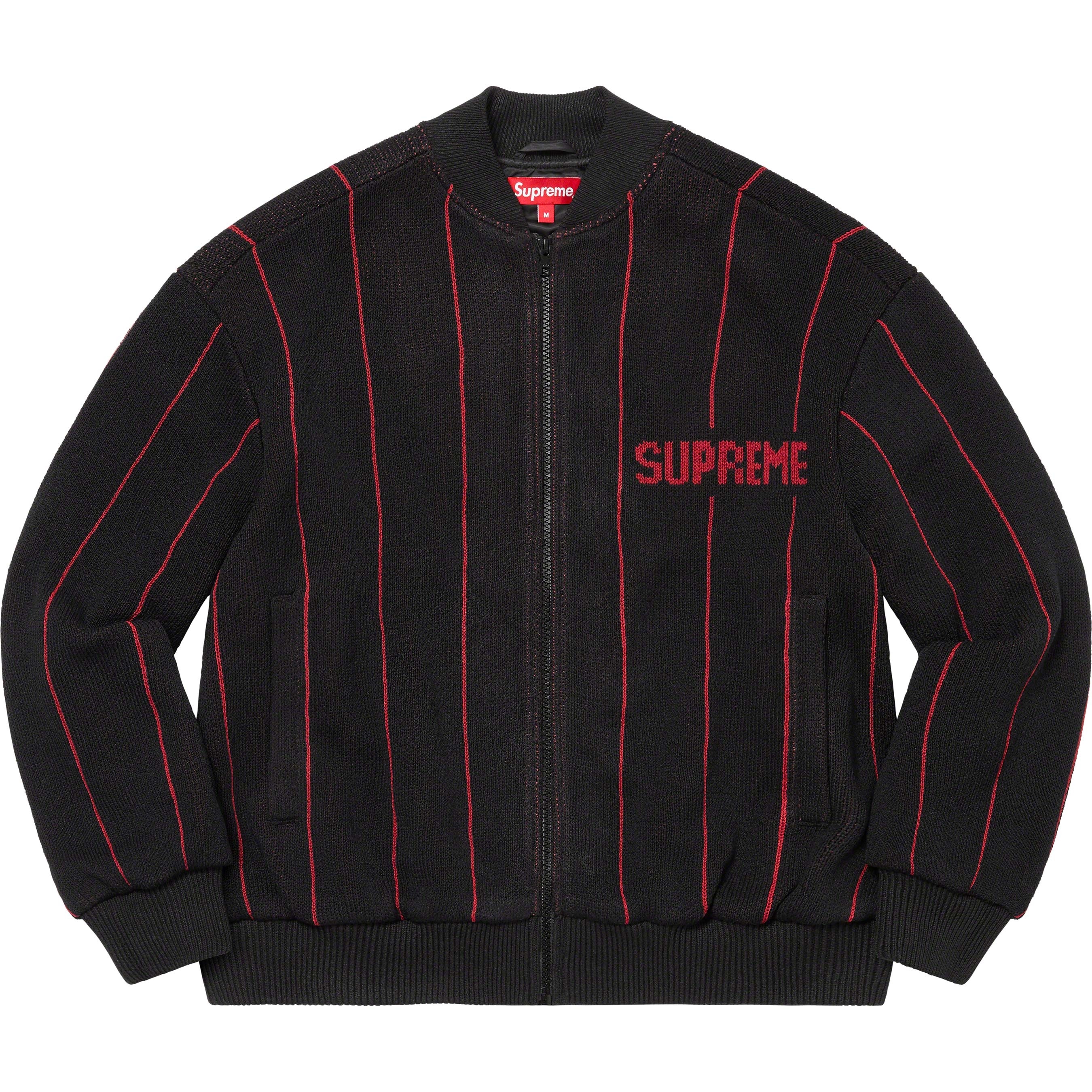 Pinstripe Varsity Zip Up Sweater view 14